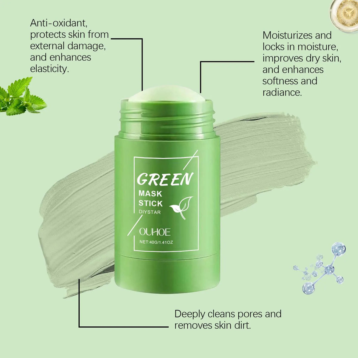 OUHOE Green Tea Solid Face Mask Stick | Pore Cleansing 40g