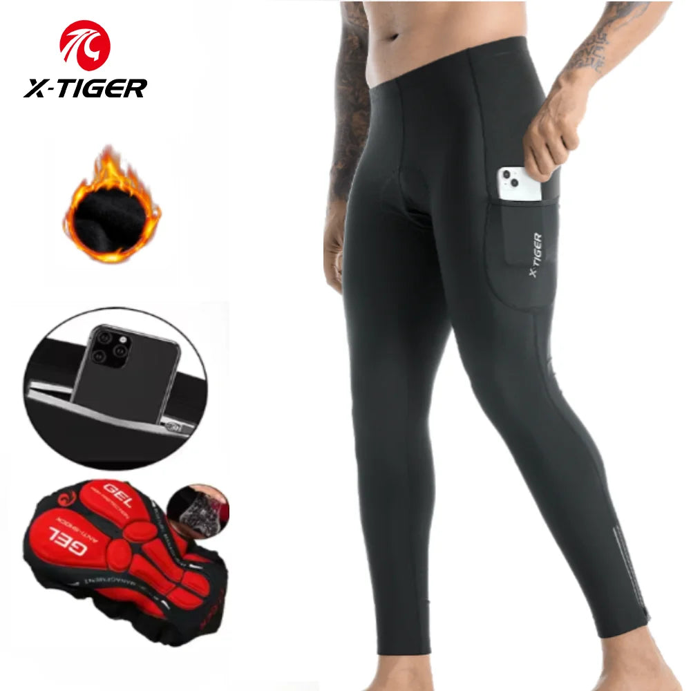 X-TIGER Men's Winter Cycling Pants 5D Gel Padded Fleece MTB