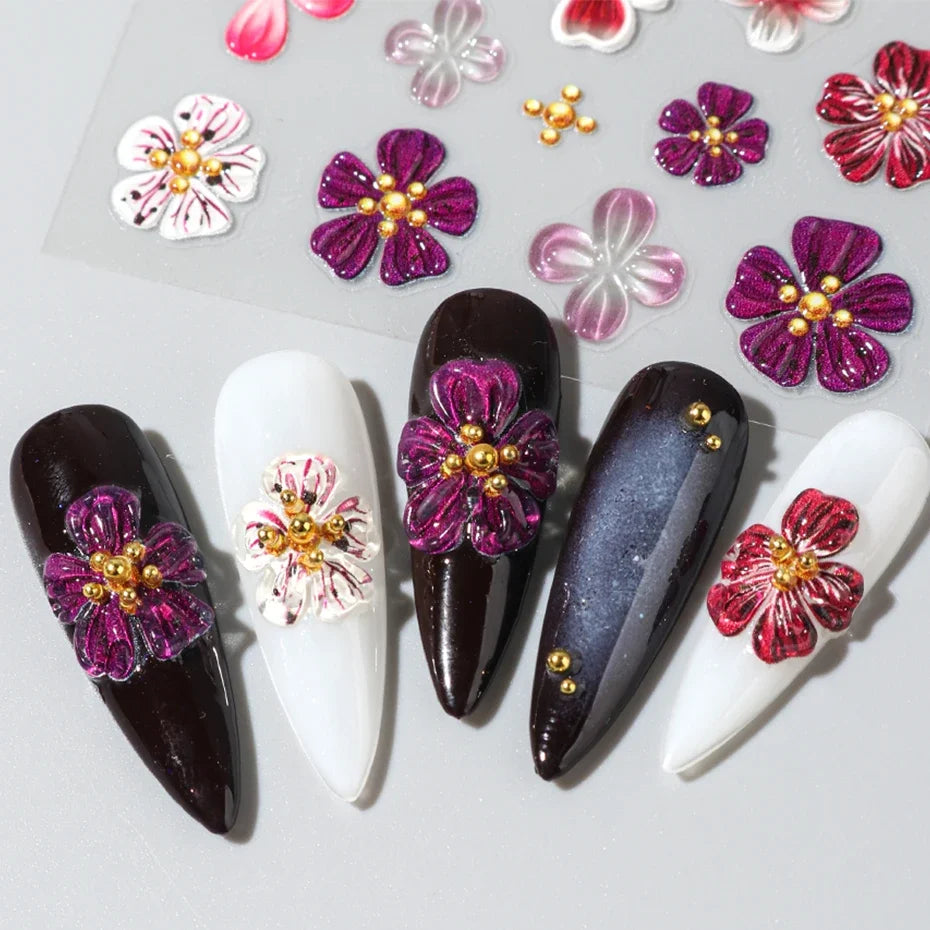 3D Floral Nail Art Stickers – Cherry Blossom Spring Decals