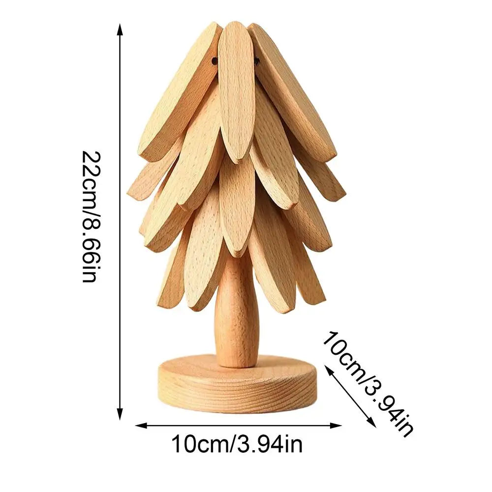 Wooden Christmas Tree Trivet & Coaster Set – 4pc Foldable