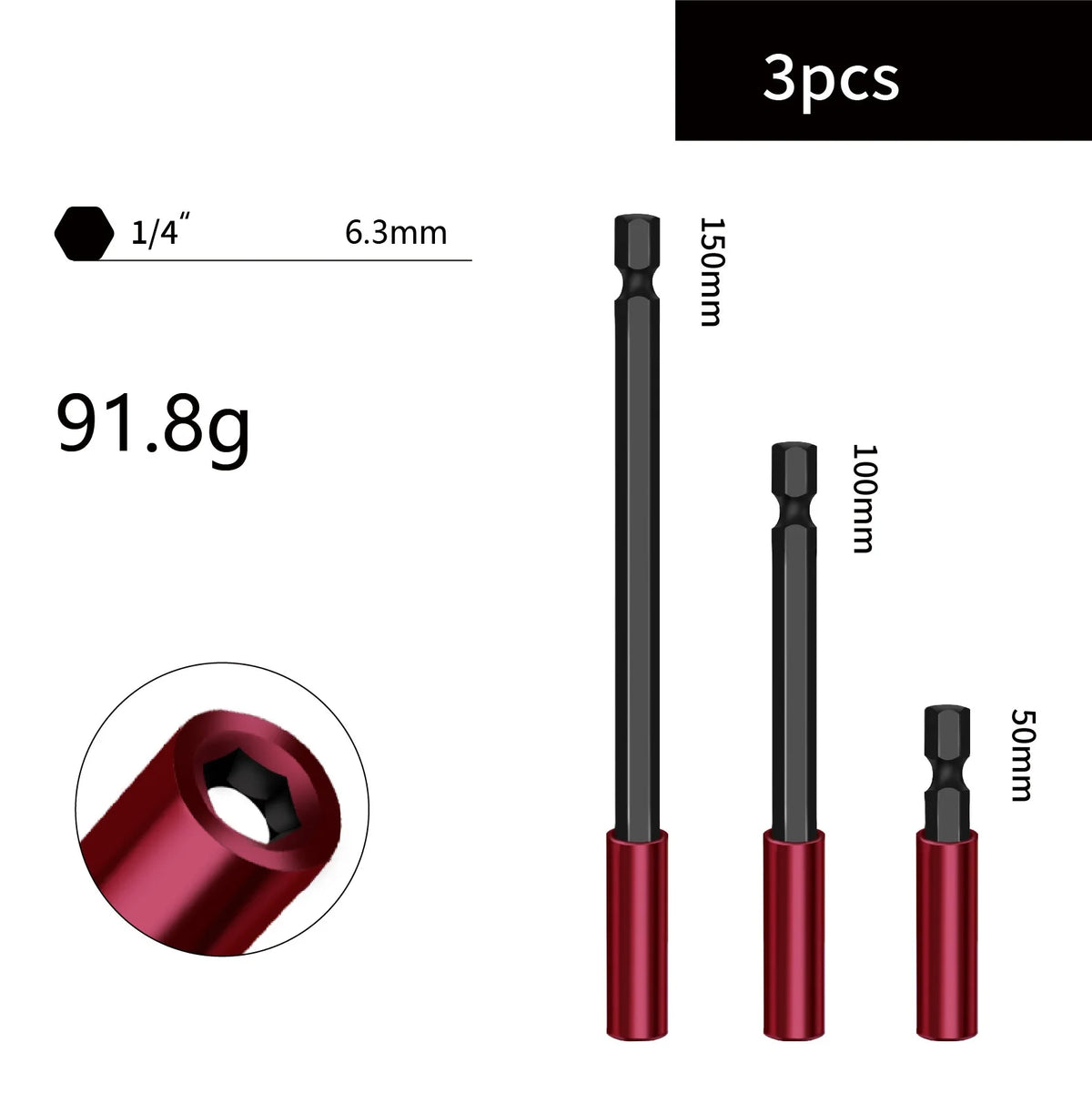 Magnetic Hex Shank Extension Rods 3/5 Pack – 50–300mm Quick Release
