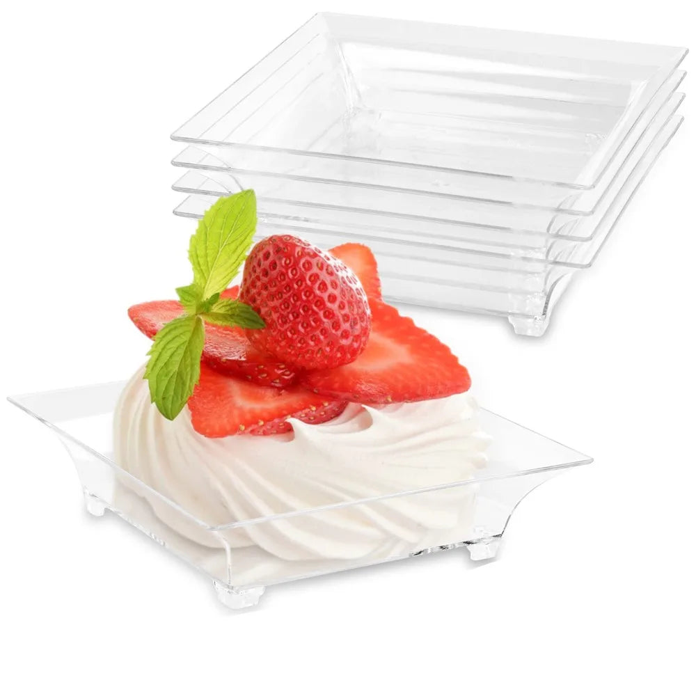 50pcs Clear Disposable Mini Square Dessert Trays & Serving Cups