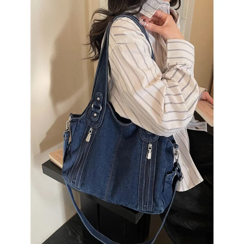 Nixie Women's Denim Tote Bag – Large Capacity Shoulder Bag