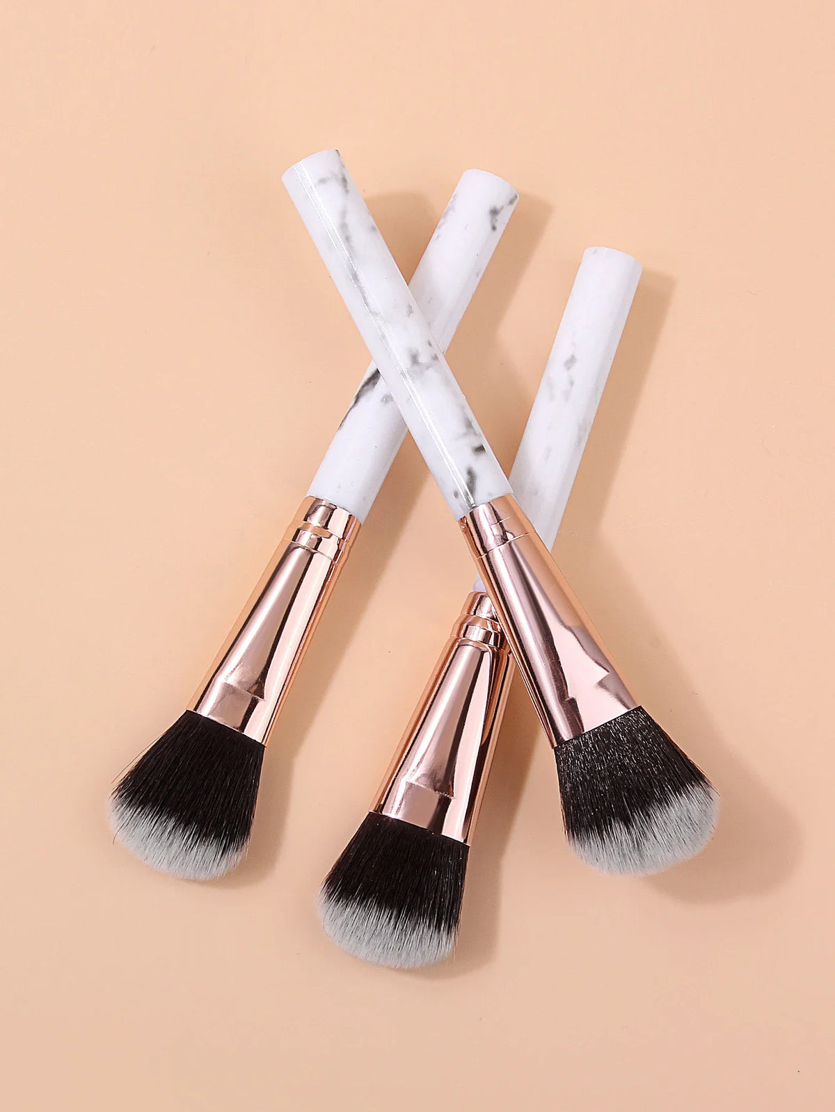 3-Piece Marble Handle Makeup Brushes – Powder, Blush & Foundation