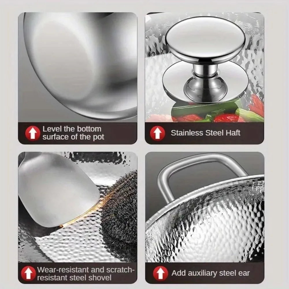 FEB.WIND Stainless Steel Uncoated Frying Pan Wok Skillet