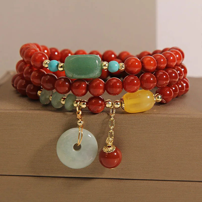 Vintage Jade Peace Buckle & Red Agate Bracelet for Women