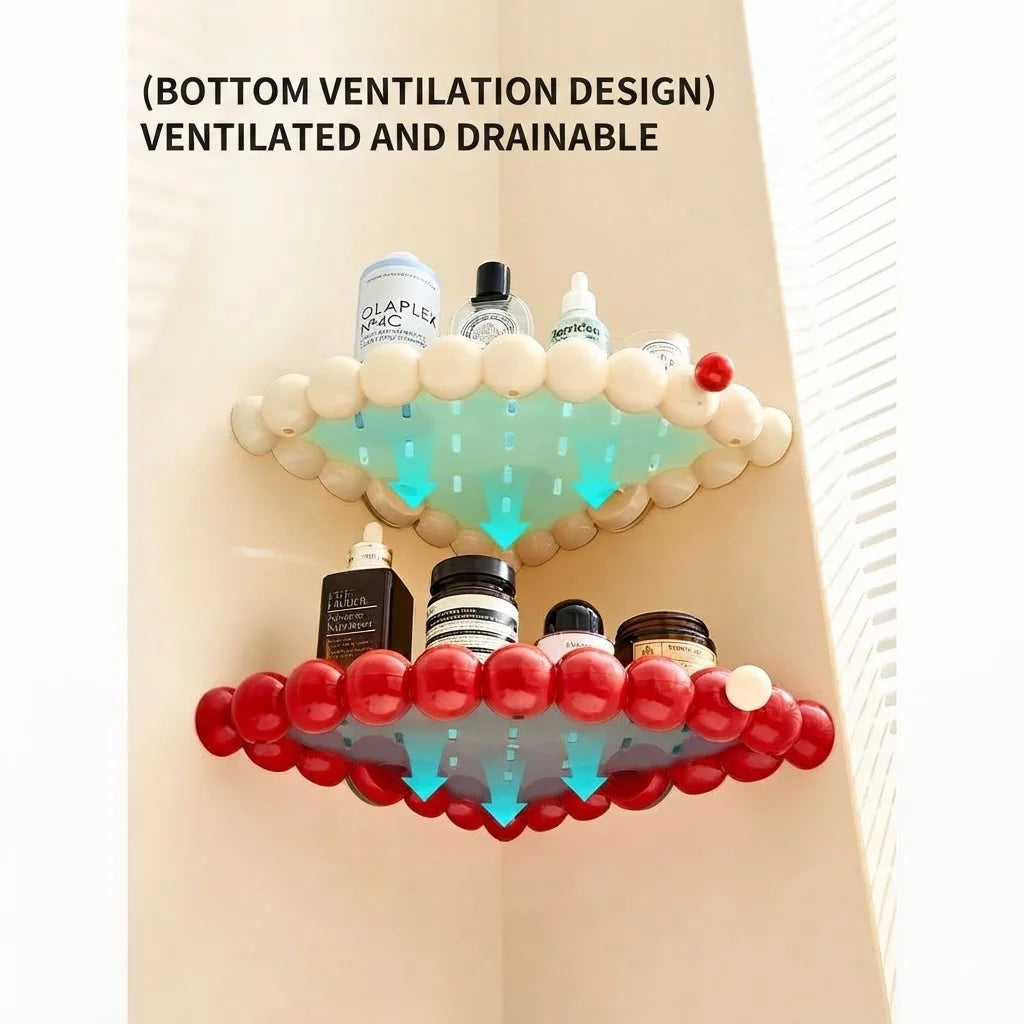 Suction Cup Bathroom Corner Shelf with Drain Holes & Hooks