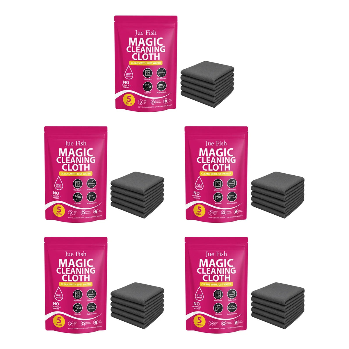 Microfiber Cleaning Cloths 5-Pack | Streak-Free, Scratch-Free