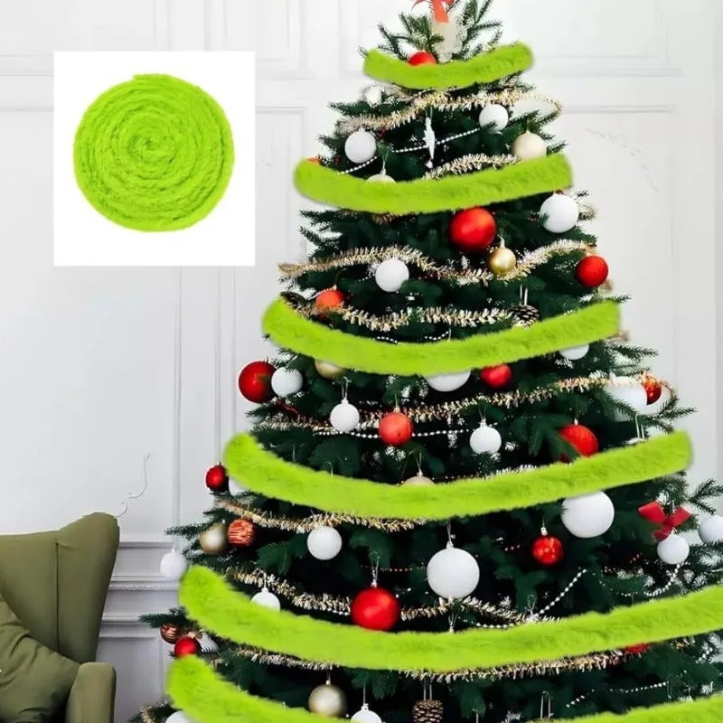 Lime Green & White Faux Fur Christmas Garland 7FT