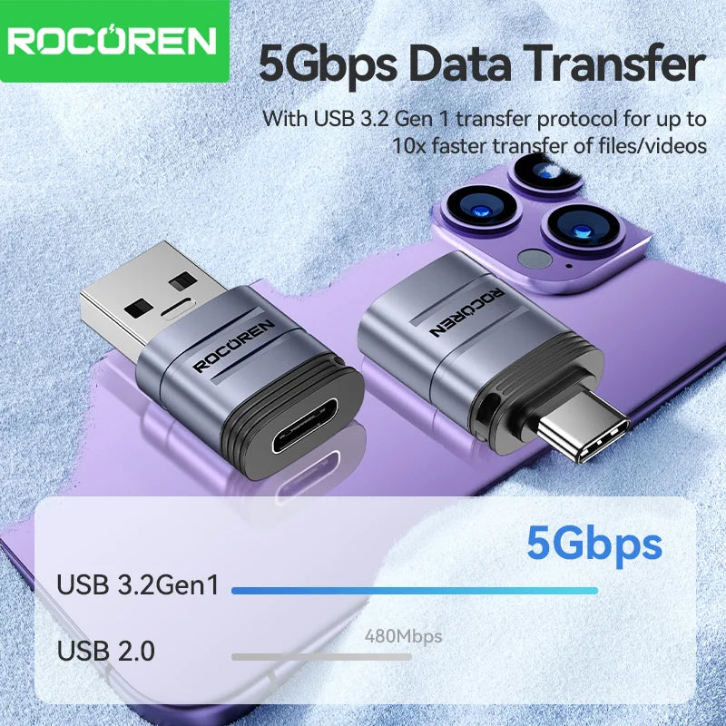 Rocoren USB-C to USB-A OTG Adapter USB 3.2 5Gbps Converter