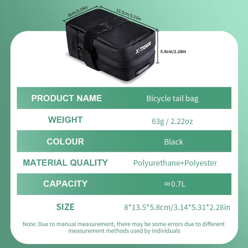 X-TIGER Waterproof Bike Saddle Bag | 0.7L Bicycle Tail Bag