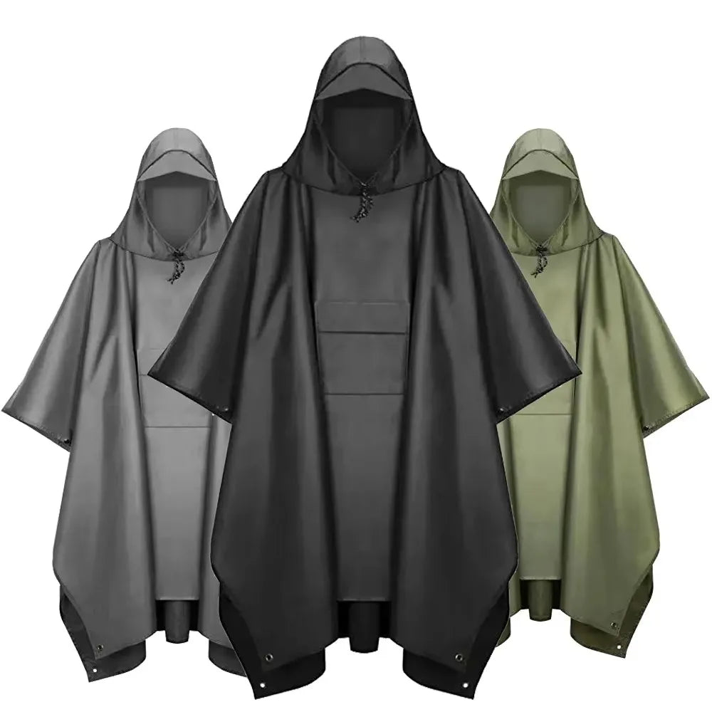 3-in-1 Hooded Waterproof Raincoat – Lightweight Outdoor Poncho