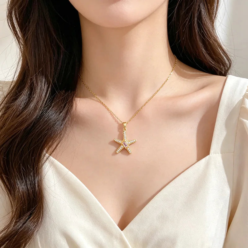 Sea Star Pendant Necklace – Gold Stainless Steel Choker