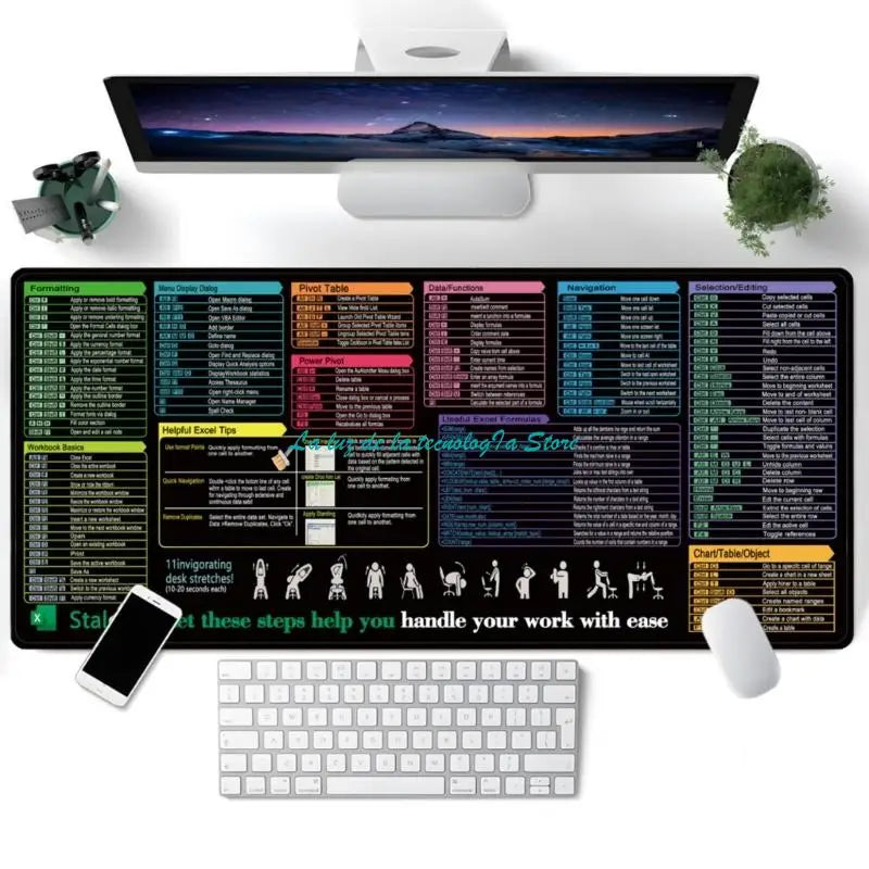 Extended Desk Mat with Keyboard Shortcuts | Large Gaming Mouse Pad