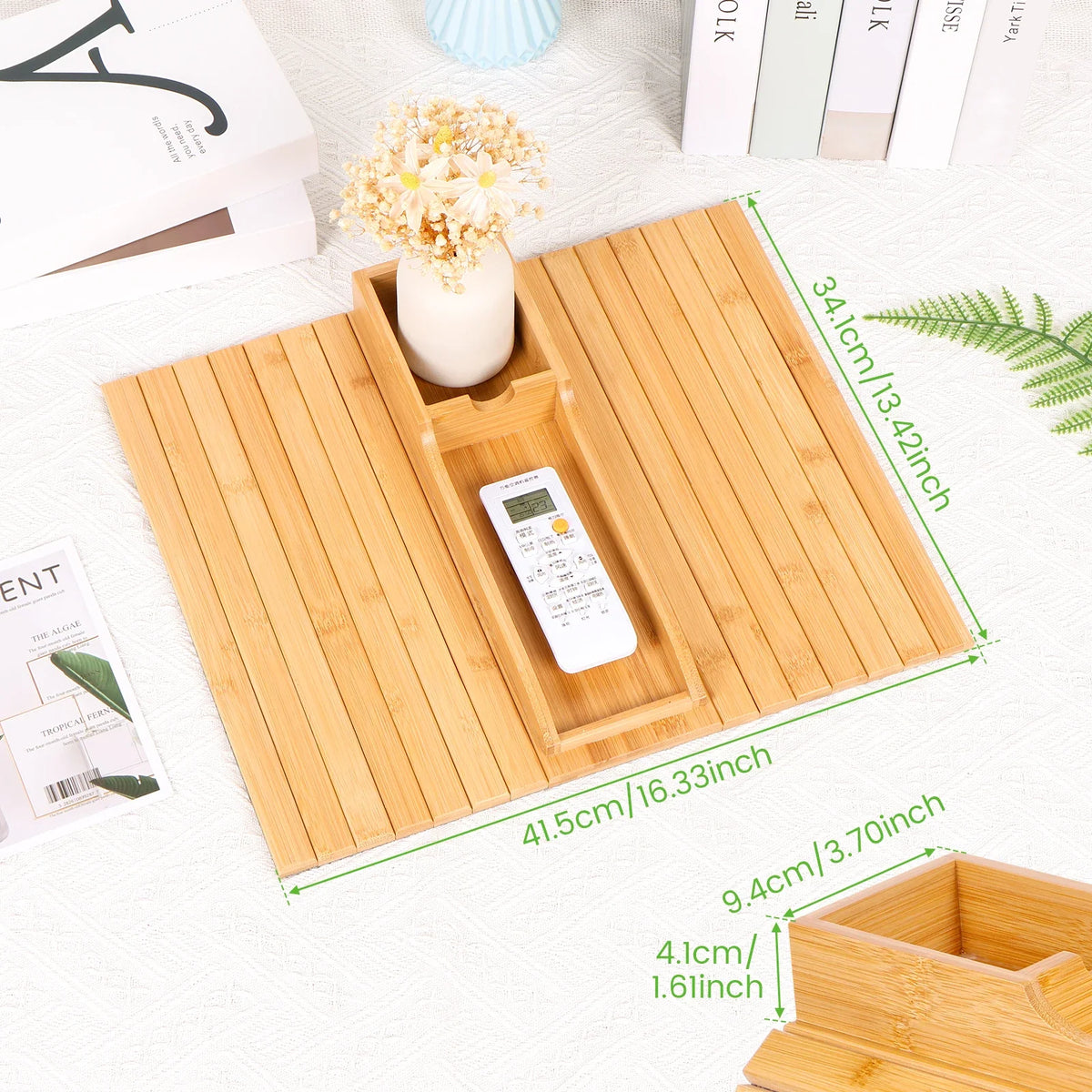 Wood & Bamboo Sofa Arm Tray – Folding Couch Cup Holder