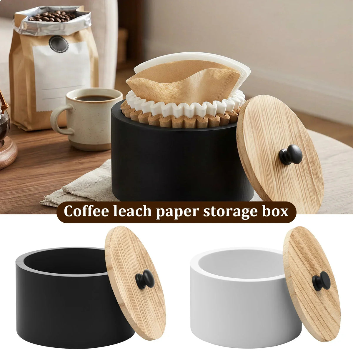 Wooden Coffee Filter Holder Storage Box with Lid | Organizer