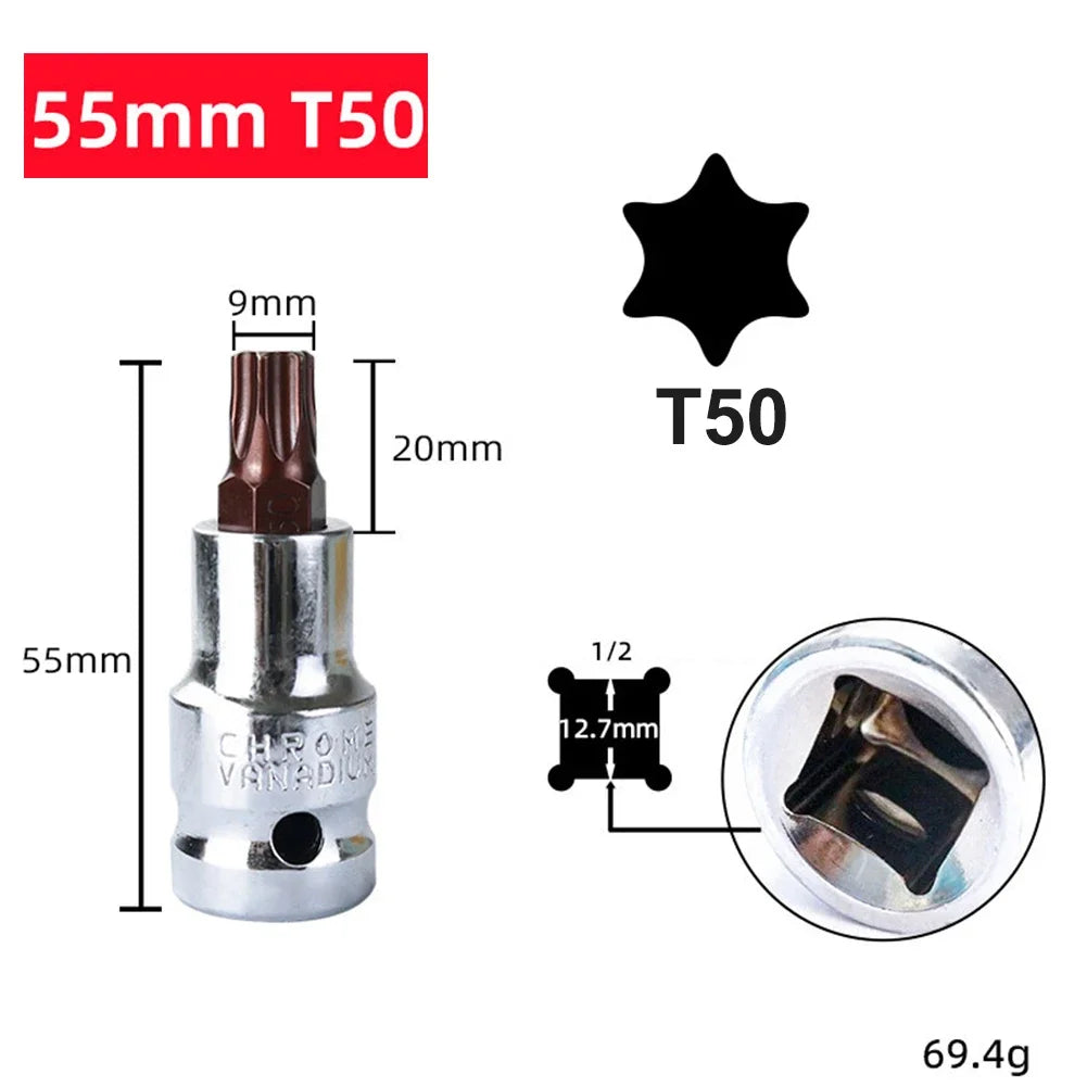 Torx Bit Socket T20–T70 | 1/2" Drive Alloy Steel | DAZZLEEX