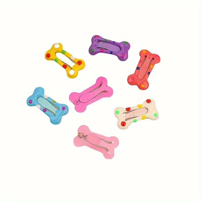 10pcs Multicolor Bone Snap Pet Hair Clips – Dogs & Cats