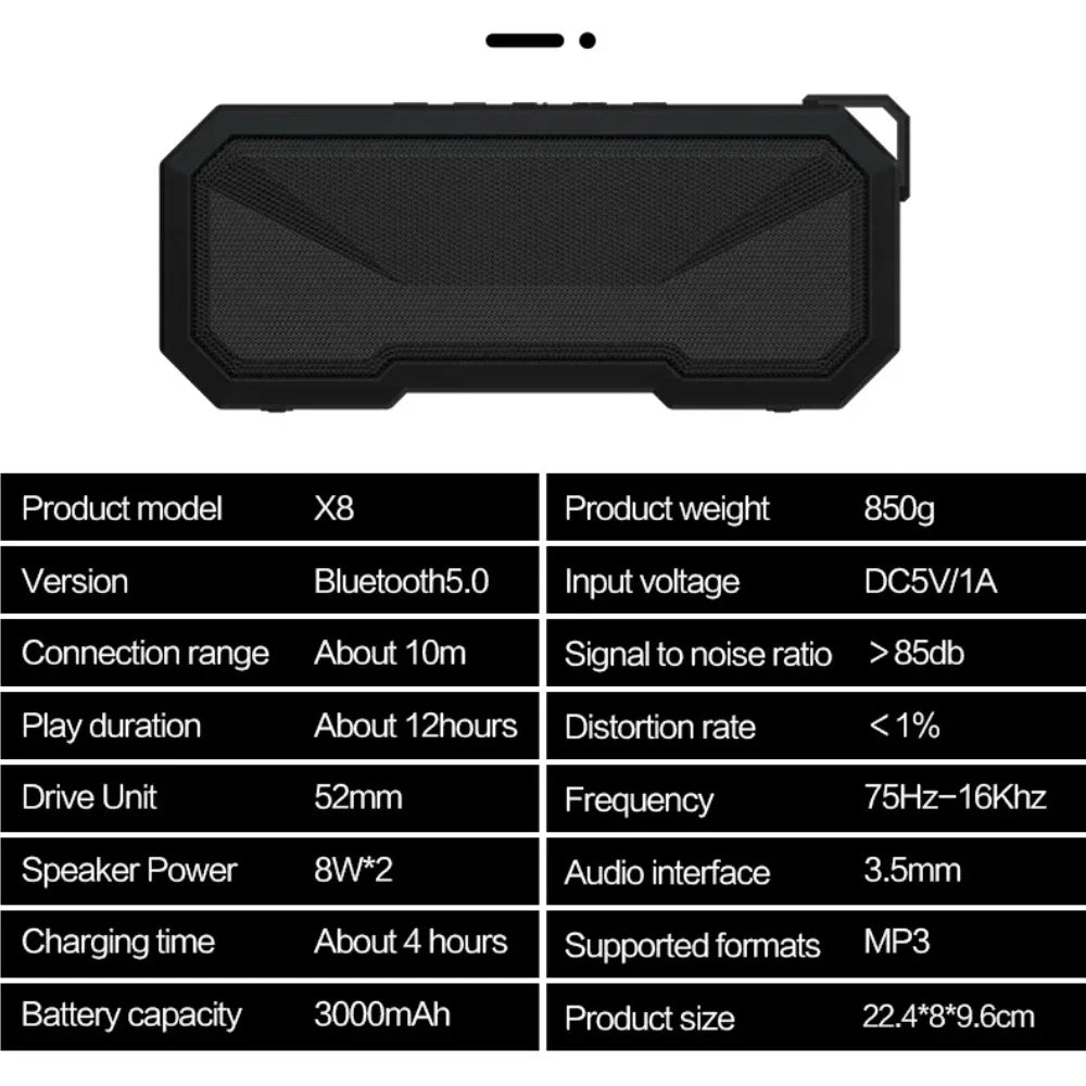 STONEGO IPX7 Waterproof Bluetooth Speaker LED Bass FM Radio