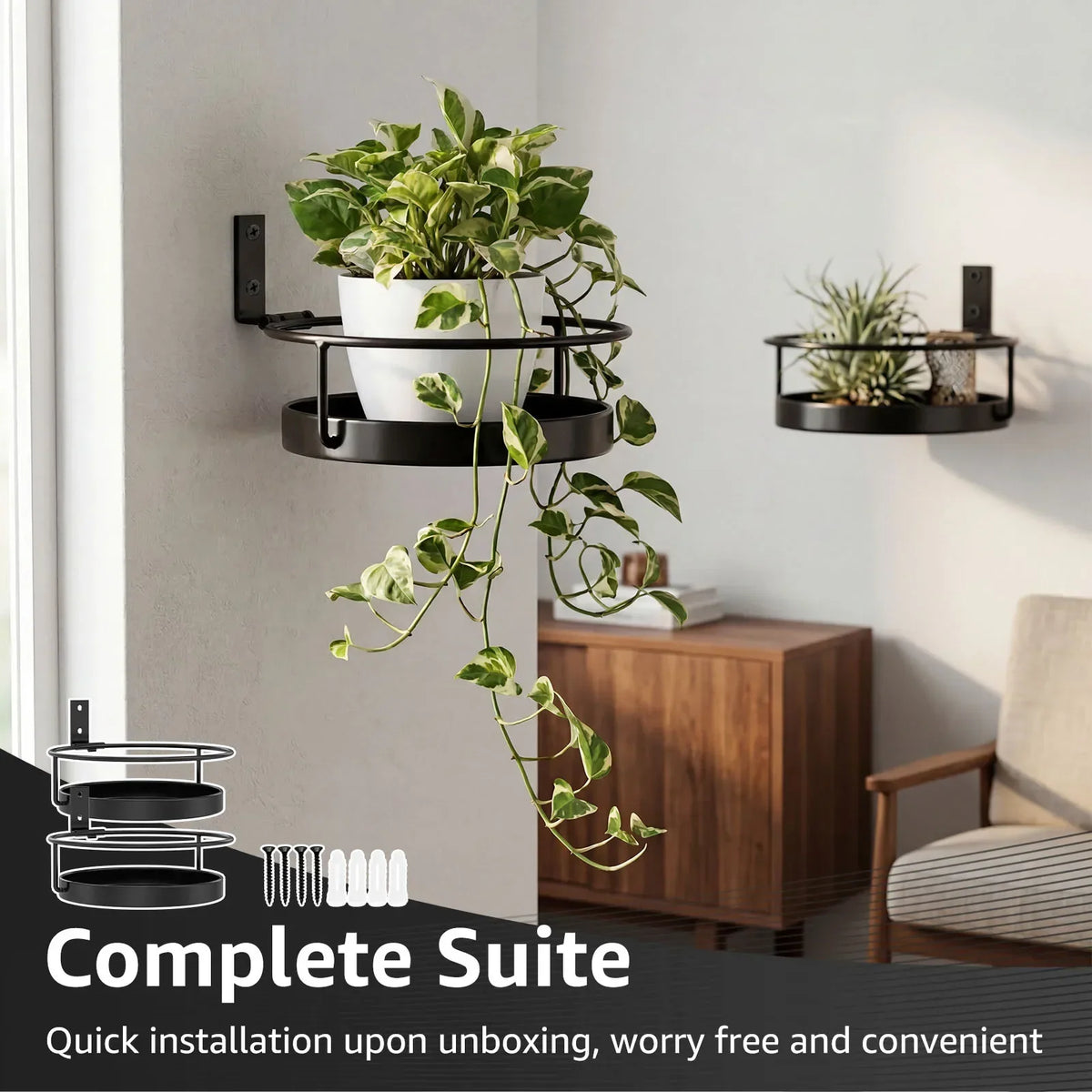 Round Metal Wall-Mounted Plant Pot Holder – Set of 2