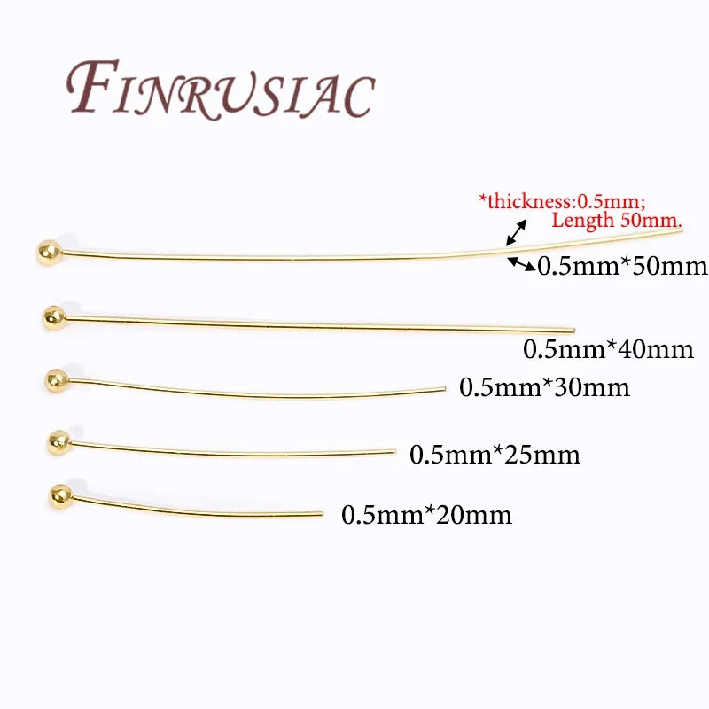 50Pcs Gold Plated Jewelry Pins – Eye, Ball & Flat Head 20–50mm