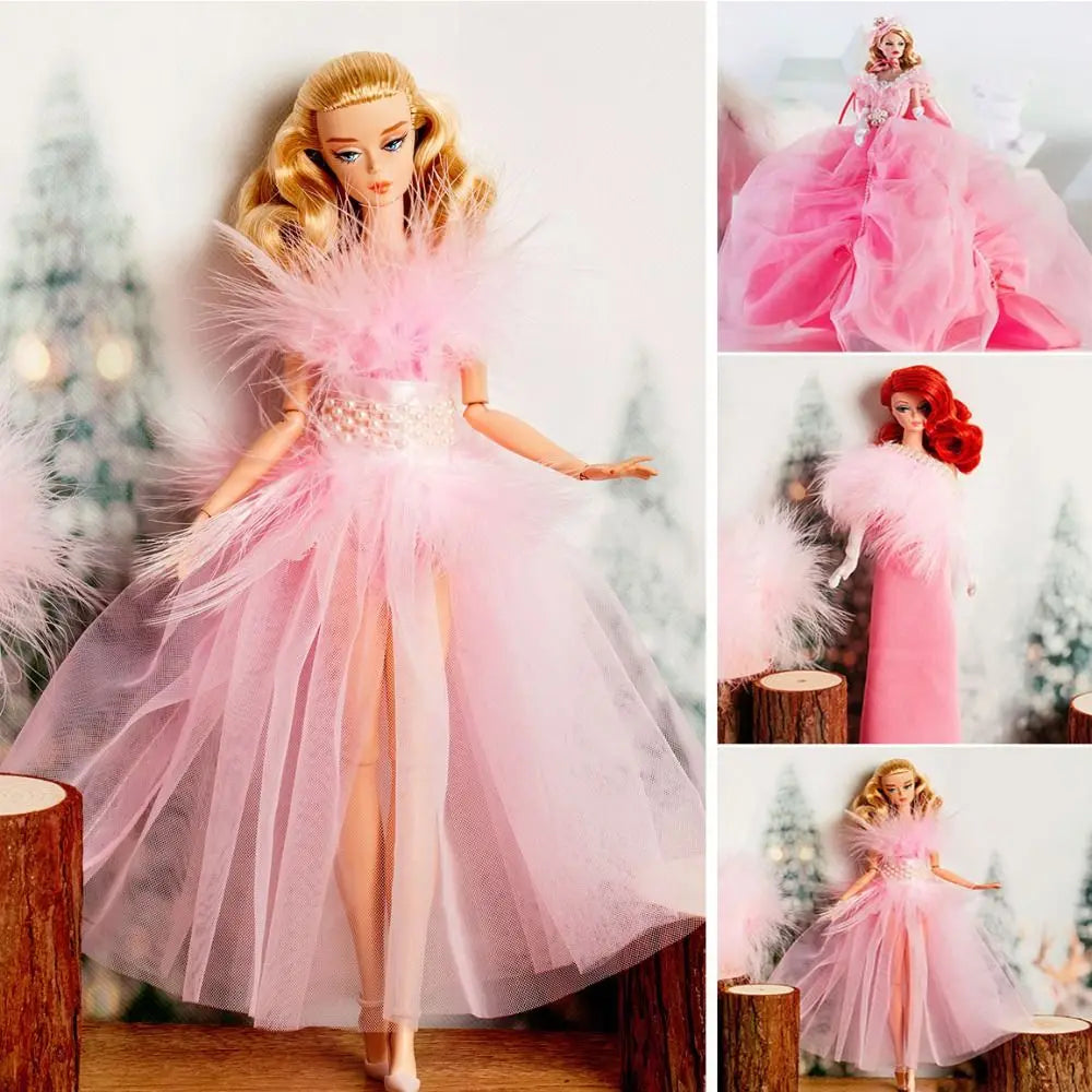 Pink Lace Evening Dress & Shoes for 1/6 BJD 30cm Dolls