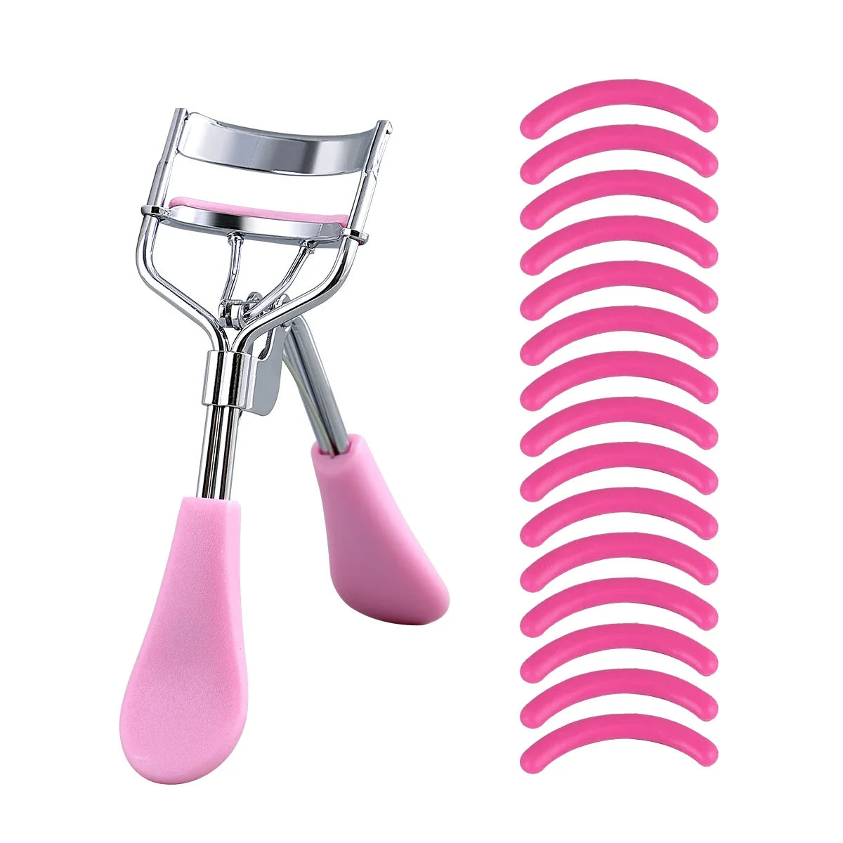 Portable Stainless Steel Eyelash Curler + 15 Silicone Pads