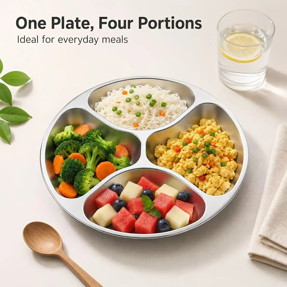 Stainless Steel Divided Serving Tray 24cm | Mess Hall Plate