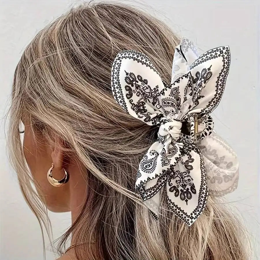 Paisley Cotton Hair Claw Clip with Bow | Women & Girls