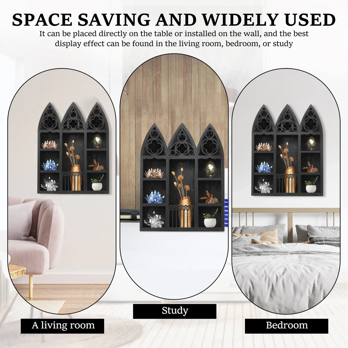Wood Crystal Display Shelf – Gothic Bohemian Floating Wall Shelf