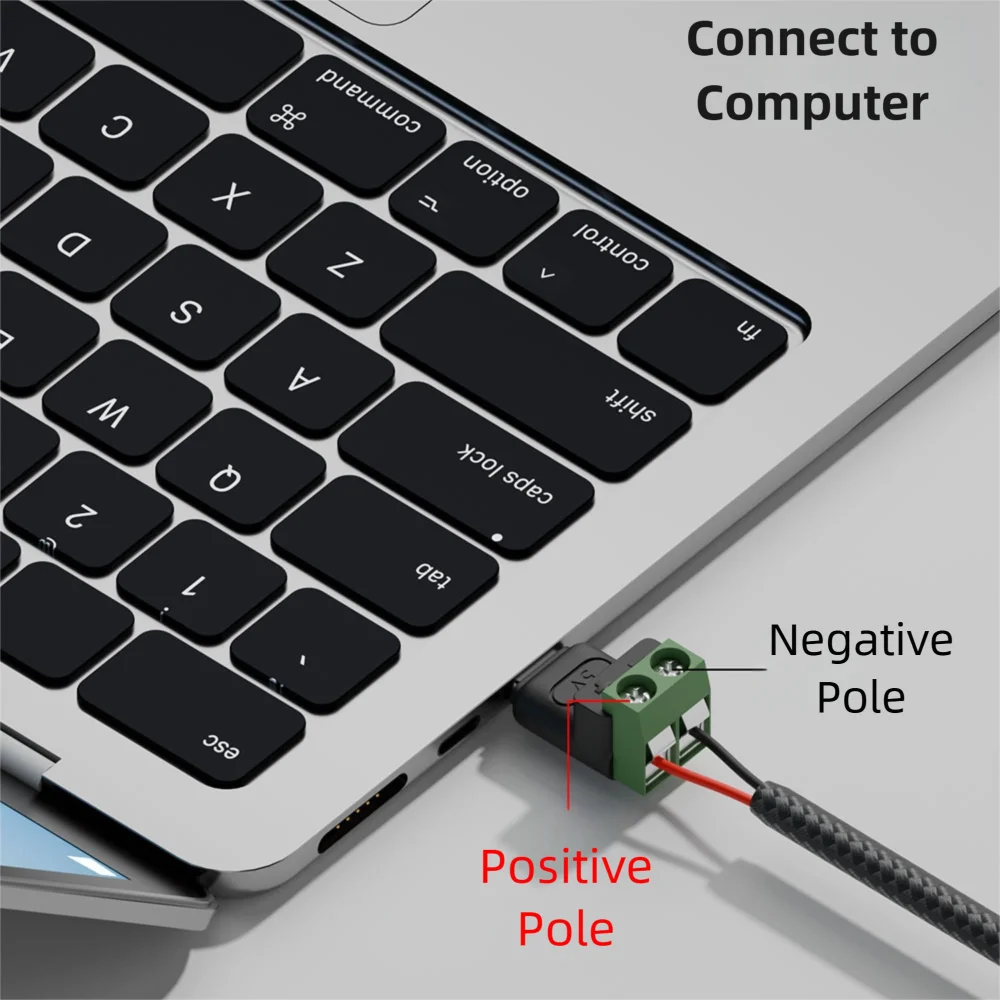Solderless USB-C to 2-Pin Terminal Block Adapter 5V Screw Type