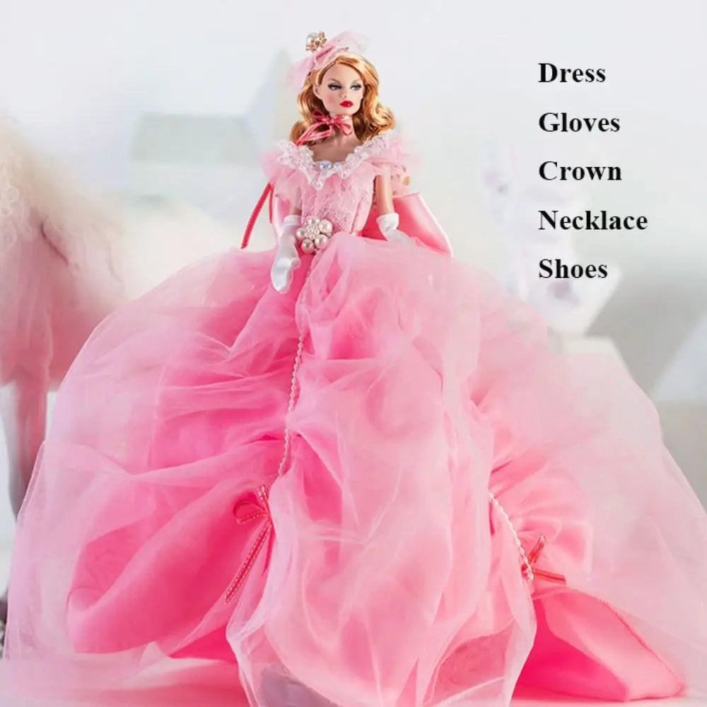 Pink Lace Evening Dress & Shoes for 1/6 BJD 30cm Dolls