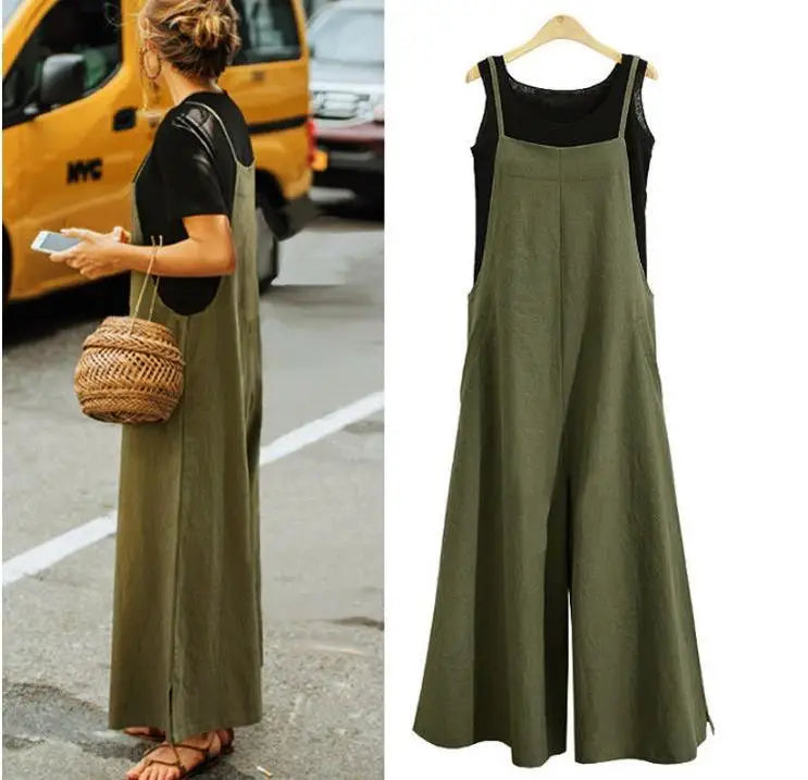 Women's Wide Leg Bib Overalls – Cotton Jumpsuit S–5XL