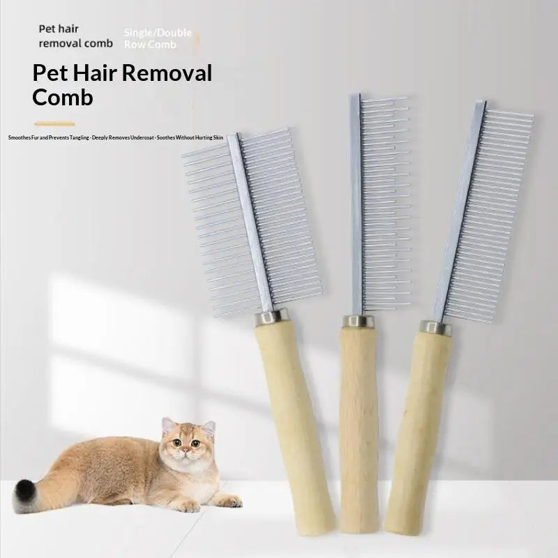 Pet Grooming Comb Wood Handle – Cats & Dogs Deshedding Tool