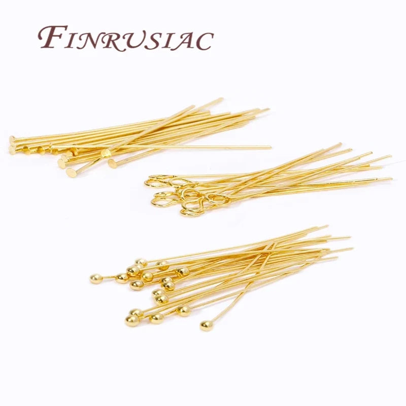 50Pcs Gold Plated Jewelry Pins – Eye, Ball & Flat Head 20–50mm