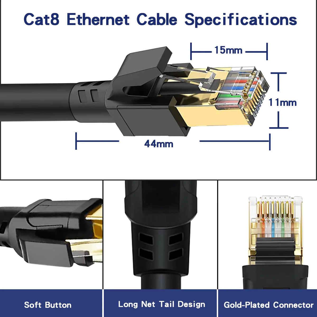 Cat 8 Ethernet Cable 40Gbps 2000MHz SFTP RJ45 LAN Patch Cord