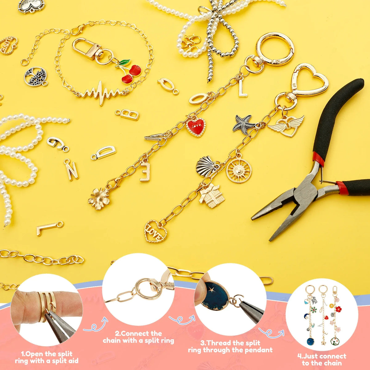 532Pcs DIY Keychain Making Kit – 196 Alloy Charms & Tools