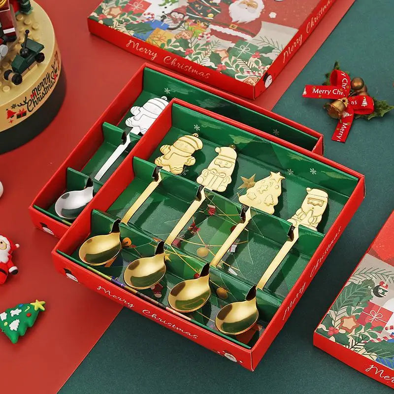 Christmas Stainless Steel Spoon Set 4Pcs – Santa Snowman Tree
