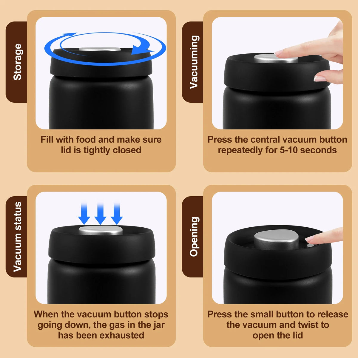Vacuum Coffee Canister – Airtight 304 Stainless Steel Storage