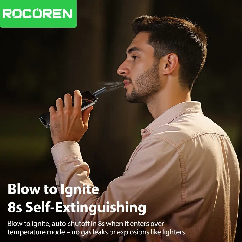 Rocoren USB-C Flameless Mini Lighter – Tungsten Blow-to-Ignite