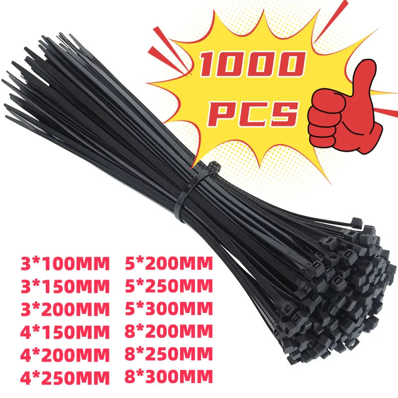 Nylon Cable Zip Ties Self-Locking – 100 or 1000 Pack