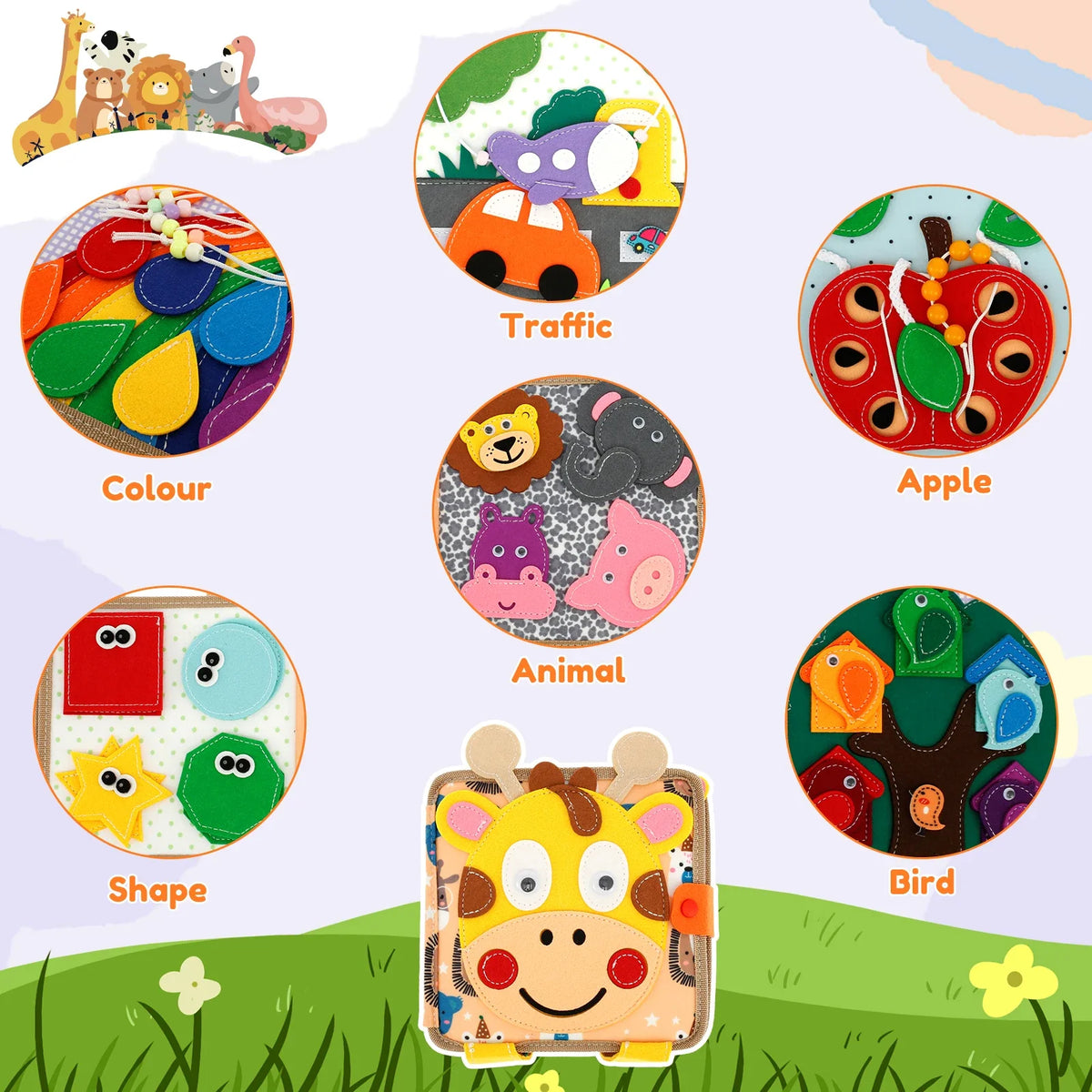 Soft Baby Felt Quiet Book – Animal Sensory Toy Ages 1–3