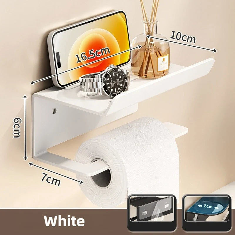 Wall-Mounted Toilet Paper Holder with Storage Shelf | Steel