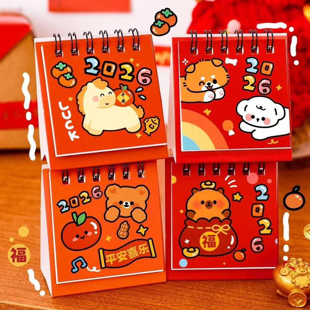 2026 Mini Desk Calendar – Cute Cartoon Coil Binding Monthly Planner