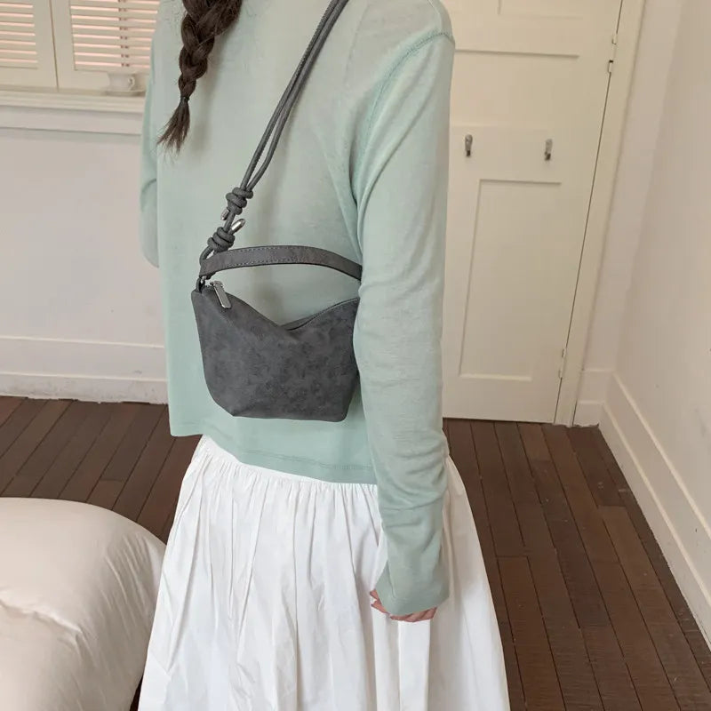 Nixie Vintage Suede Dumpling Crossbody Bag | Korean Style