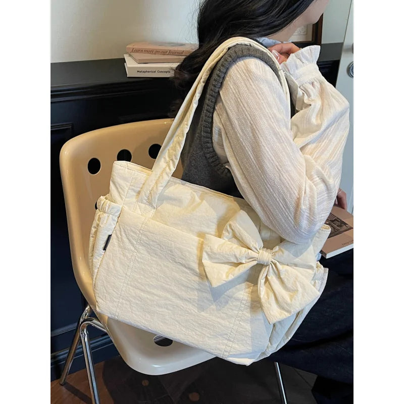 Nixie Quilted Bow Shoulder Bag – Women's Lightweight Tote