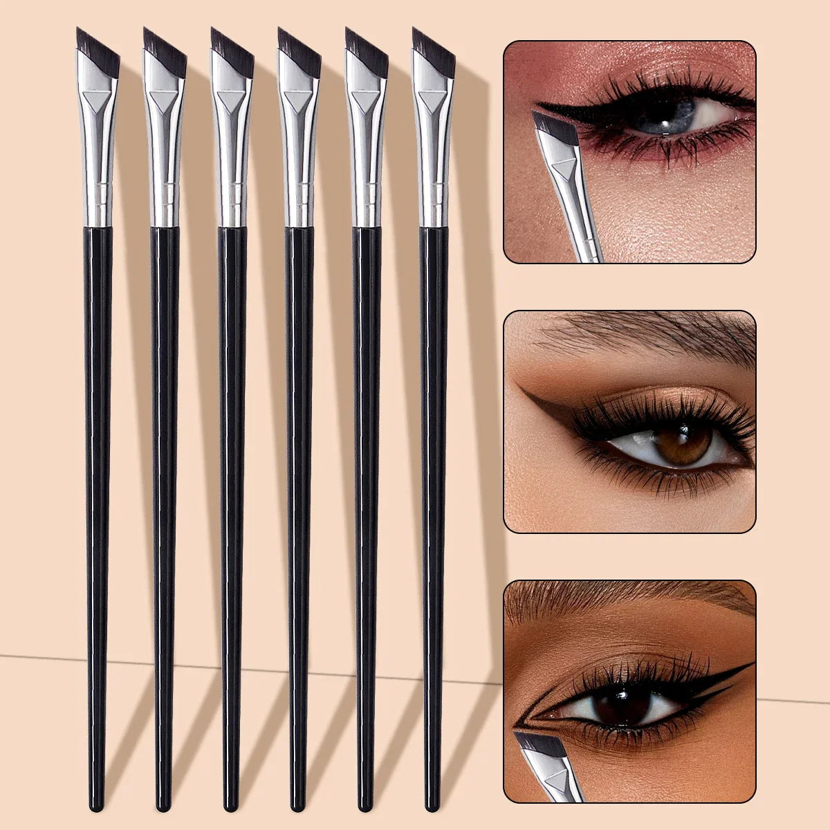 6-Piece Angled Eyeliner & Eyebrow Brush Set | Precision Eye Makeup