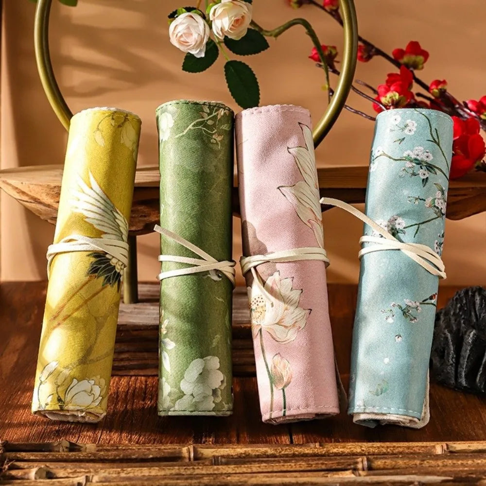 Vintage Roll-Up Pencil Case – Large Capacity Stationery Bag