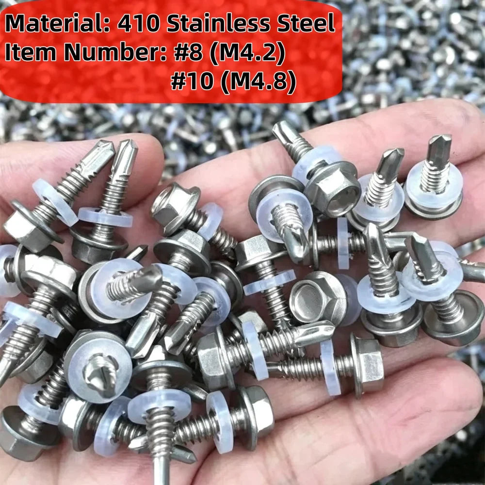 100PCS M4.2 Stainless Steel Hex Self-Tapping Sheet Metal Screws