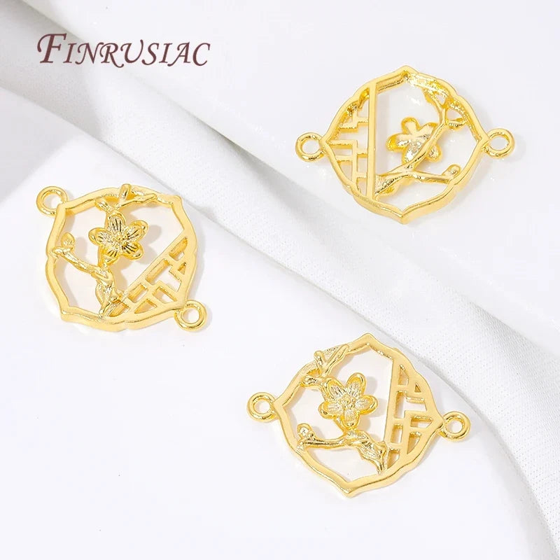 18K Gold Plated Plum Blossom Connector Charm | DIY Jewelry